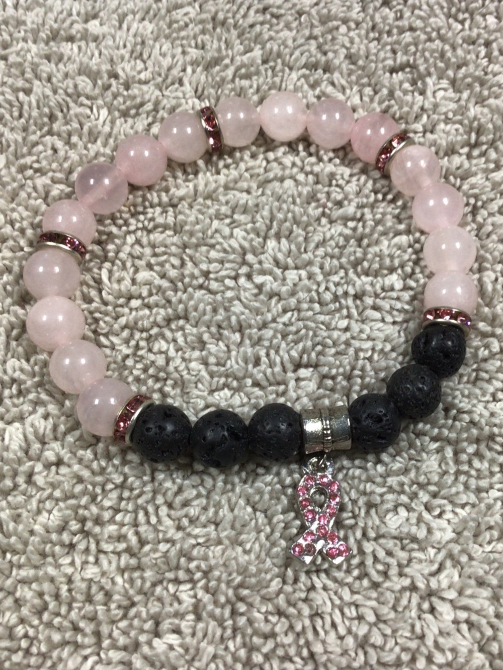 Breast Cancer Awareness Rose Quartz and Lava Stone Diffuser Bracelet